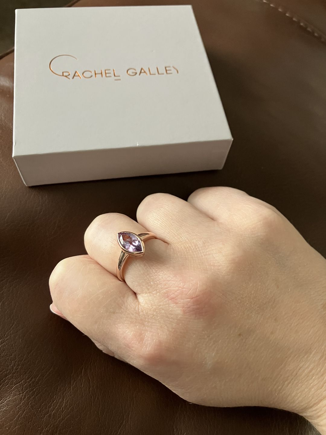Customer photo review of Surf Moon Ring with Pink Amethyst