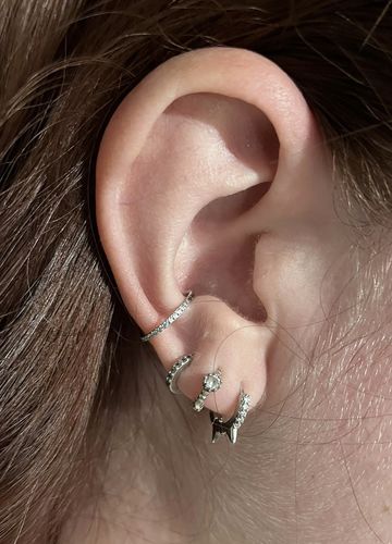 Customer photo review of Triple Spike Pavé Huggie