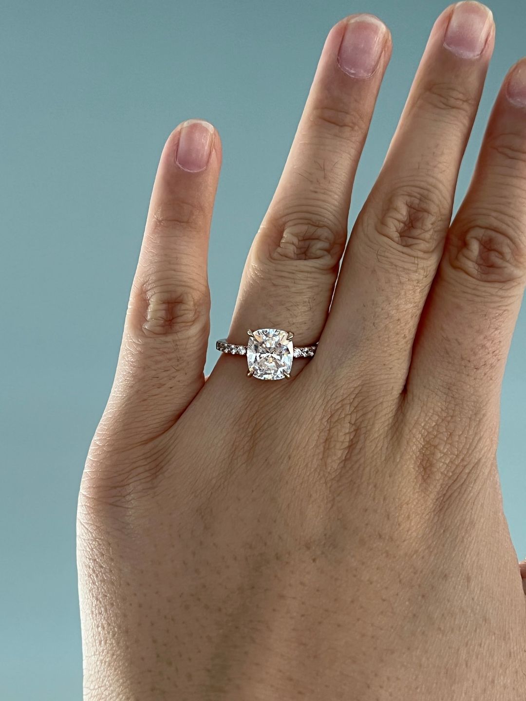 Customer photo review of S925 3.0Ct Cushion Cut Engagement Ring In Sterling Silver