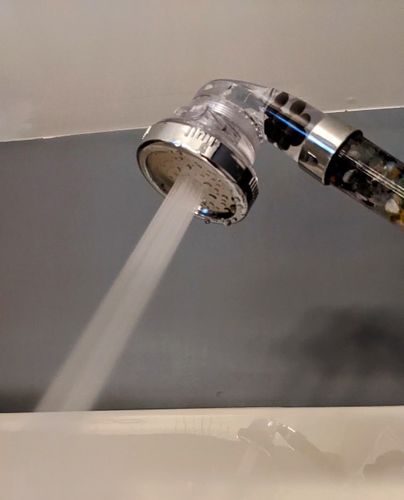 Customer photo review of Crystal Shower™ – Chakra Cleanser Shower Head