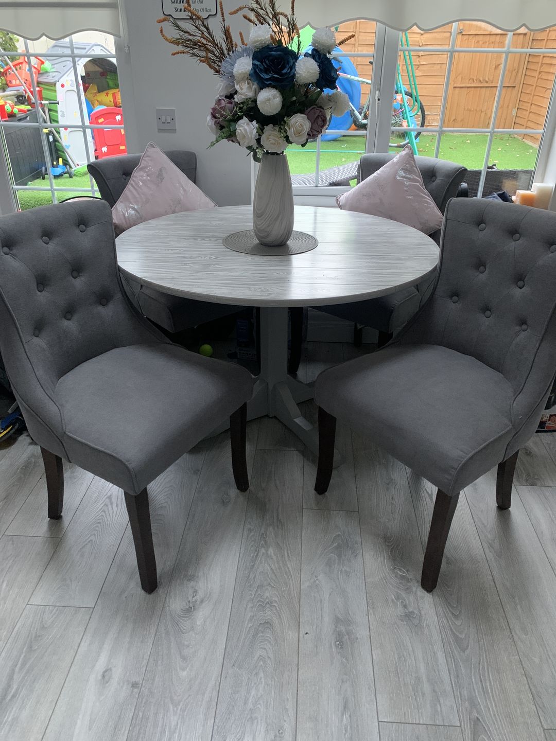 Customer photo review of Kingston Cement Grey Linen Dining Chair