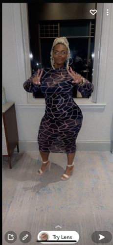 Customer photo review of Graphic Print Classic Mesh See-Through Midi Dress