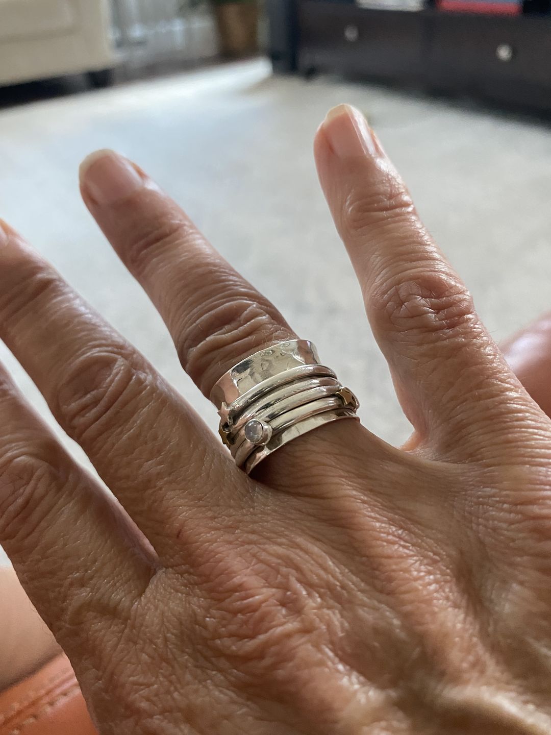 Customer photo review of Fidget Ring Moon Moonstone and Stars Sterling Silver