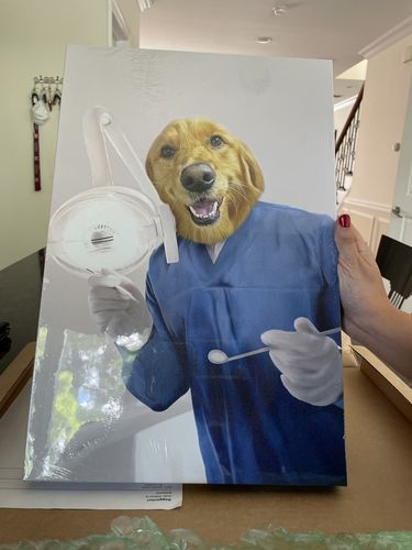 Customer photo review of 'The Dentist' Personalized Pet Canvas