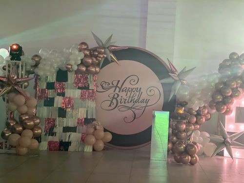 Customer photo review of Pink and Black Birthday Round Backdrop Cover