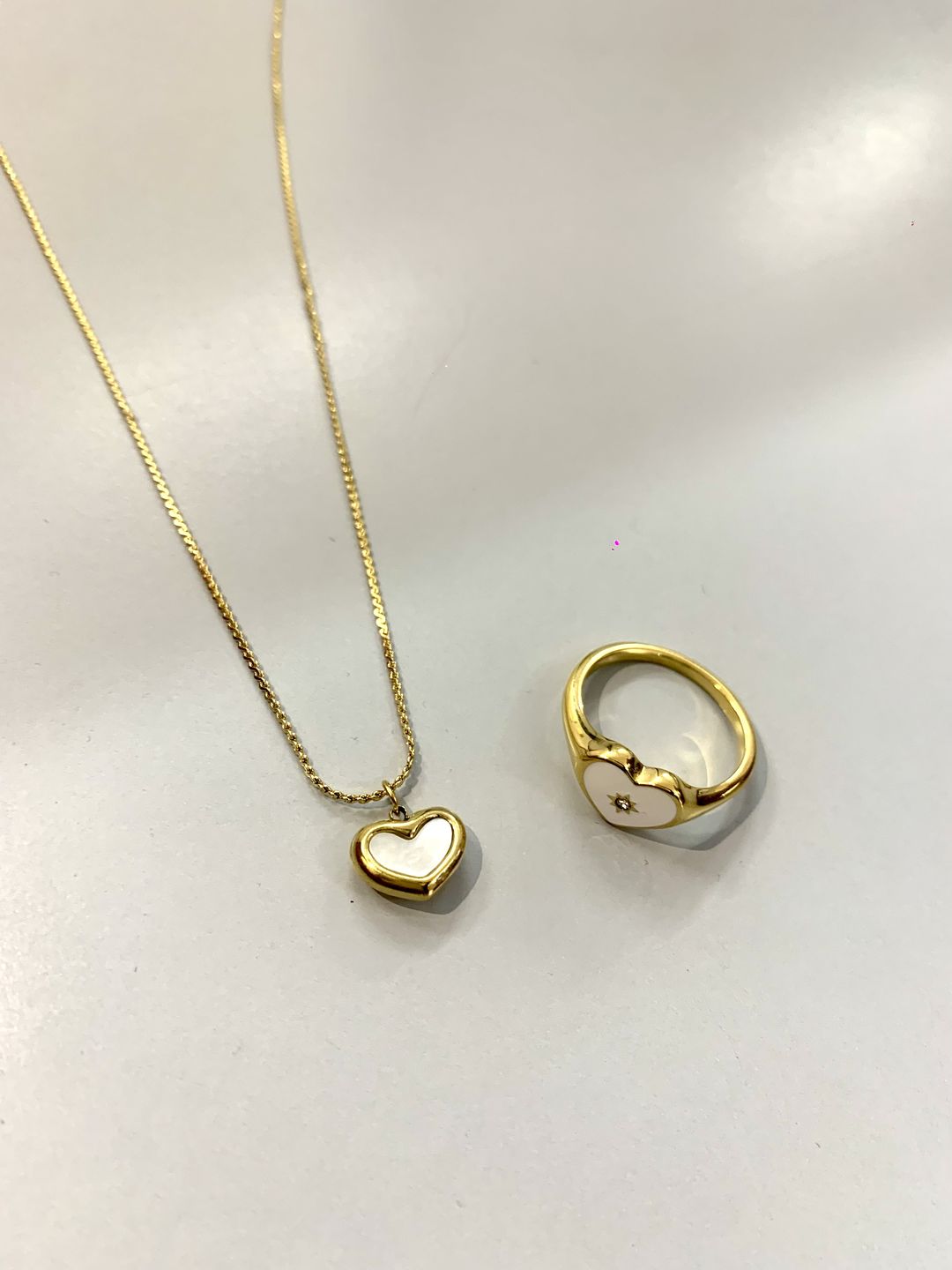 Customer photo review of White Heart Necklace- 18k Gold Plated