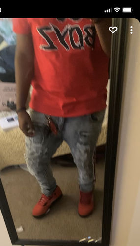 Customer photo review of Triple Stripe Skinny Fit Denim (Light Indigo Blue-Red-White)