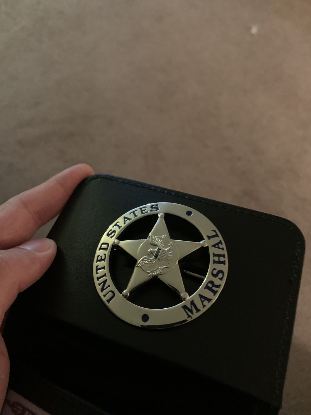 Customer photo review of US Federal Court Law Enforcement MARSHAL Badge Solid Copper Replica Movie Props