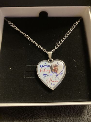 Customer photo review of Fishing Remembrance Necklace| Gone Fishing in Heaven| Memorial Jewelry for Loss of Dad, Sympathy Gifts for Loss of Husband, Father, Son, Grandpa| NN156 A01M01