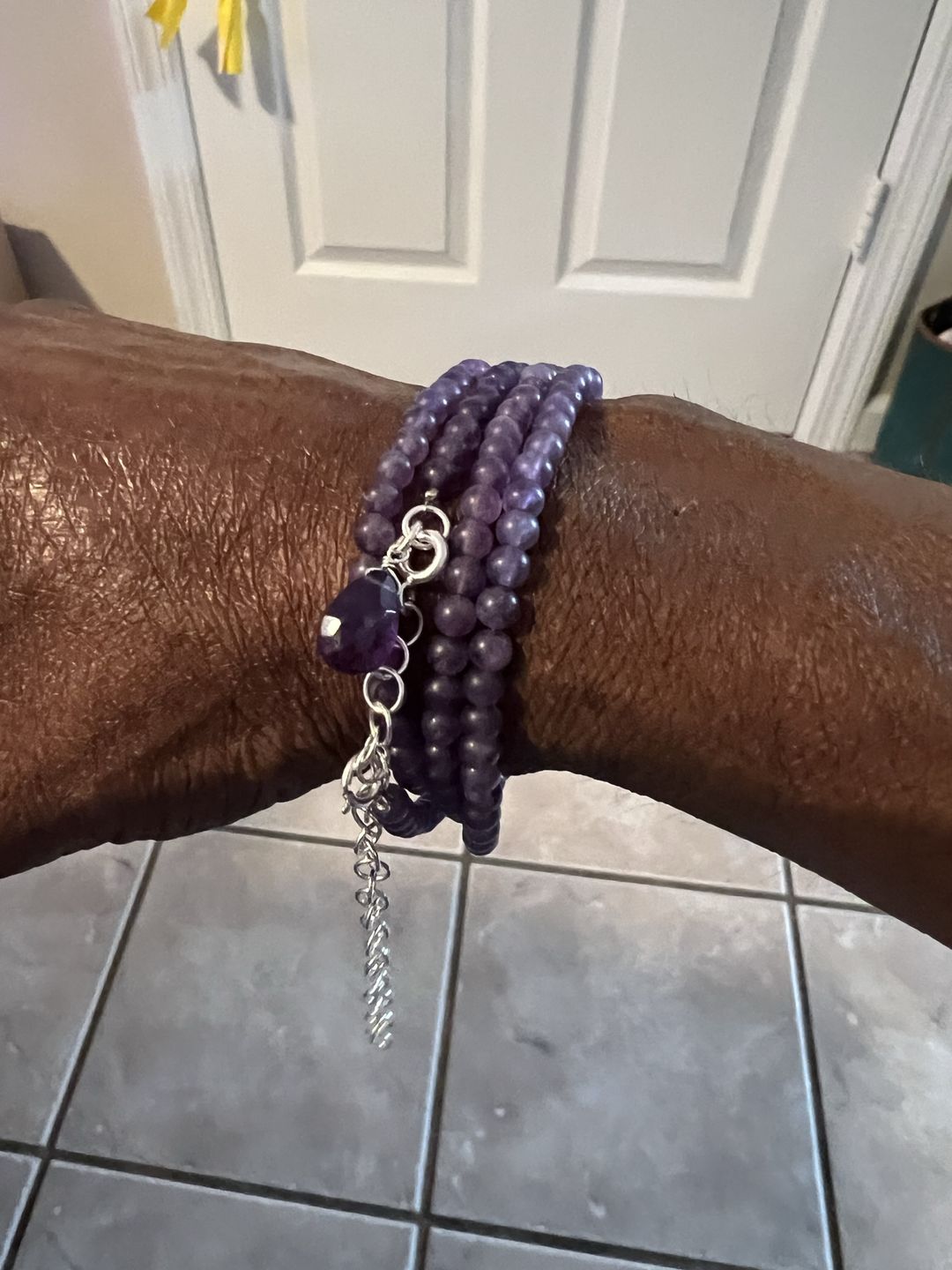 Customer photo review of Amethyst Stress Relief Wrap Bracelet - Matte Rustic Version