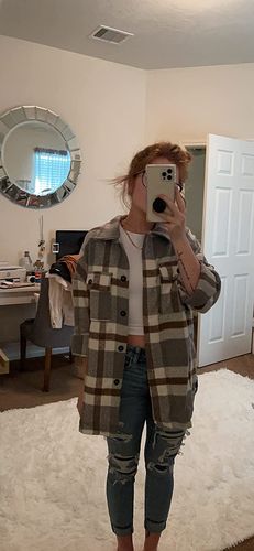 Customer photo review of Brinkley Plaid Pocketed Jacket