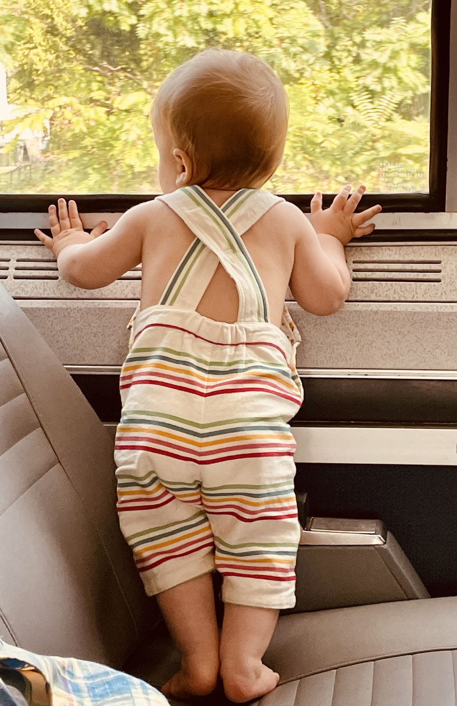 Customer photo review of Sunshine Striped Shortie Dungarees