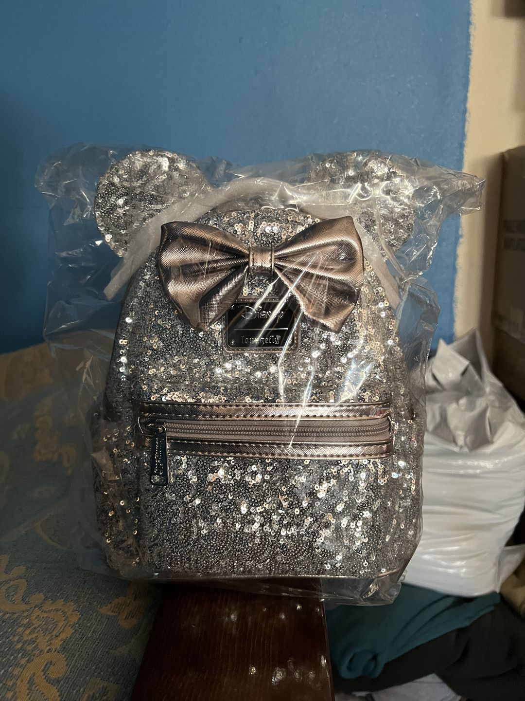 Customer photo review of 707 Street Exclusive - Loungefly Disney Minnie Mouse Silver Sequin Mini Backpack