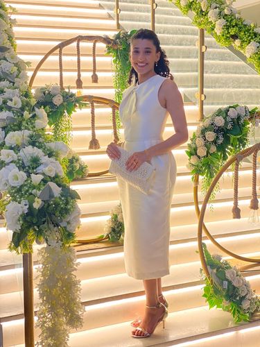 Customer photo review of Bow Collar Bell Midi Dress