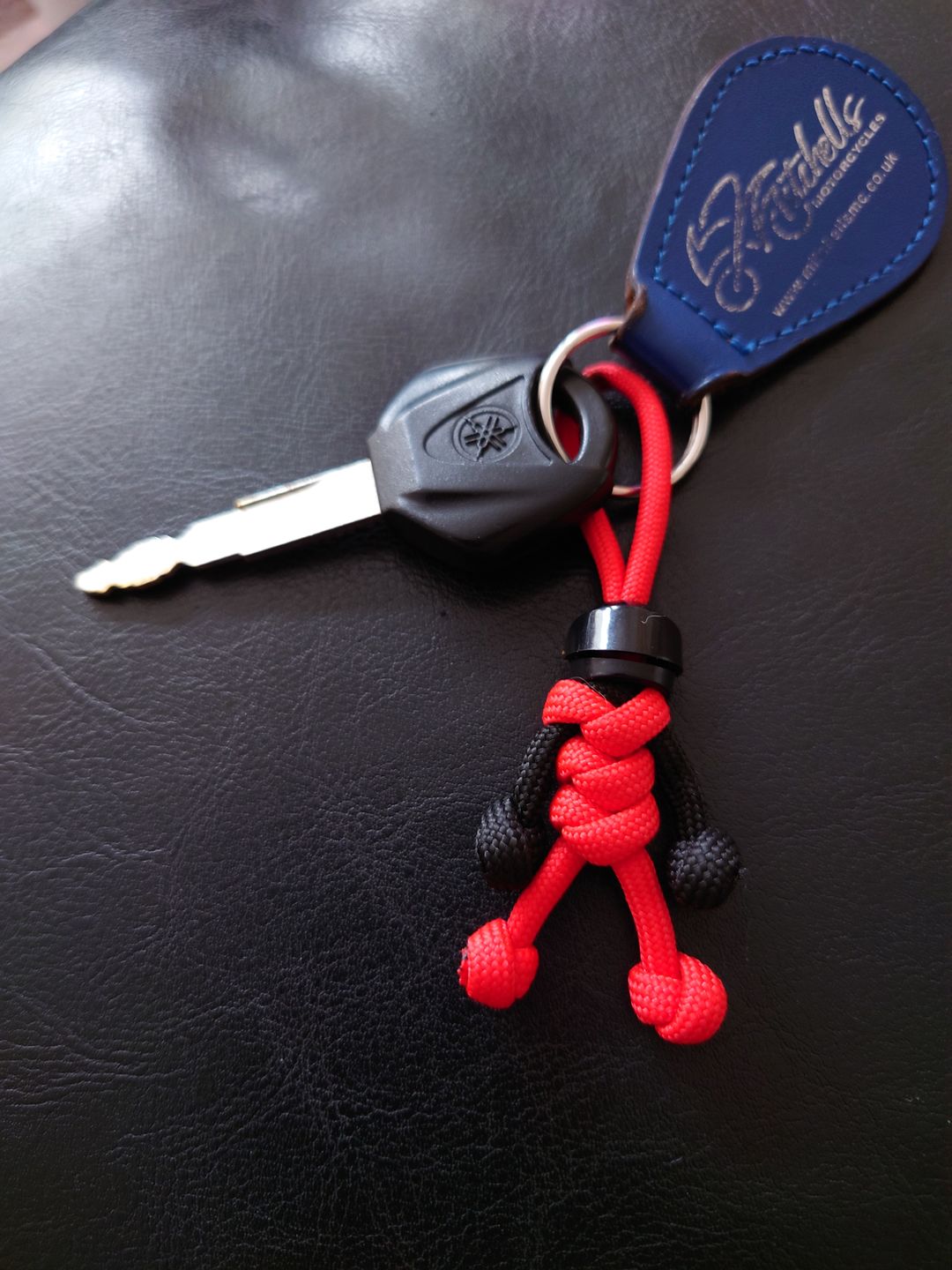 Customer photo review of Black Red Biker Buddy Paracord Keychain
