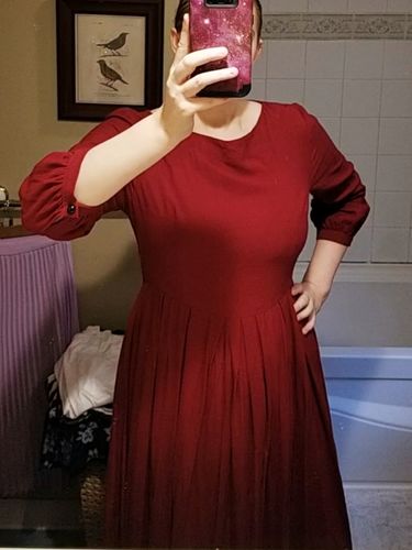 Customer photo review of Vintage Inspired Linen Fit and Flare Dress 3423