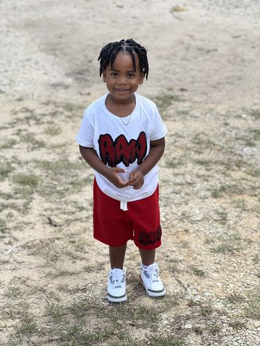 Customer photo review of Kids RAW Drip Red Bling Crew Neck and Cotton Shorts Set