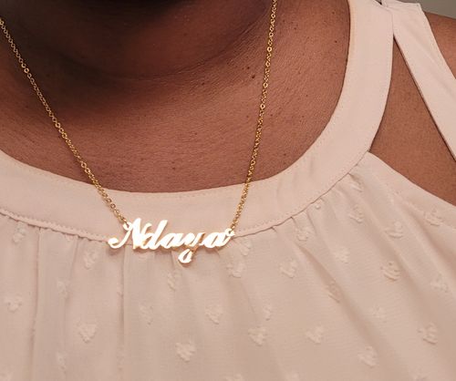Customer photo review of Custom Fancy Name Necklace