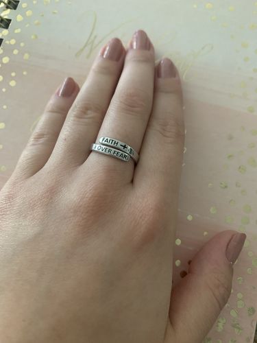 Customer photo review of "FAITH OVER FEAR" Sterling Silver Cross Ring