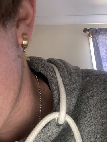 Customer photo review of PAIR Cross Dangle Hinged Hoop Earrings