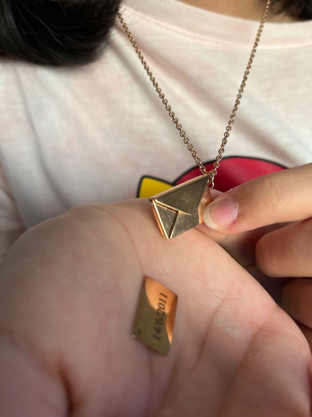 Customer photo review of Personalized Envelope Necklace