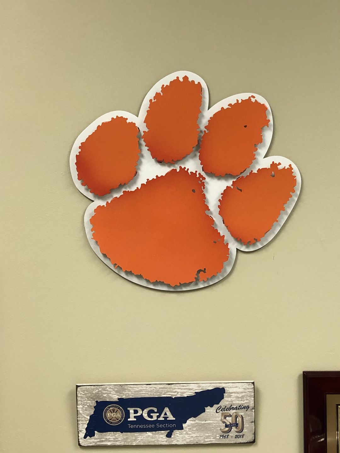 Customer photo review of Clemson Paw Orange on White 3D Vintage Metal Wall Art CLOSE OUT