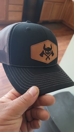 Customer photo review of Custom Leather Patch Trucker Hat - Richardson 112
