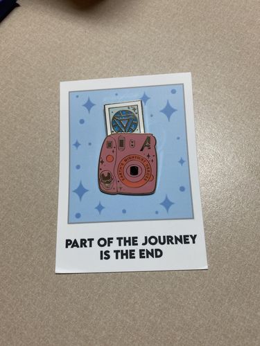 Customer photo review of Iron Hero Polaroid Camera Pin