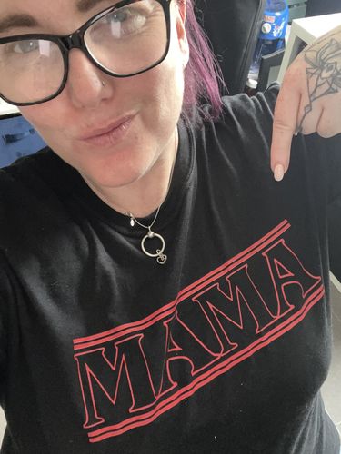 Customer photo review of Mama & Mama's Things Stranger Things Matching Black T-Shirts