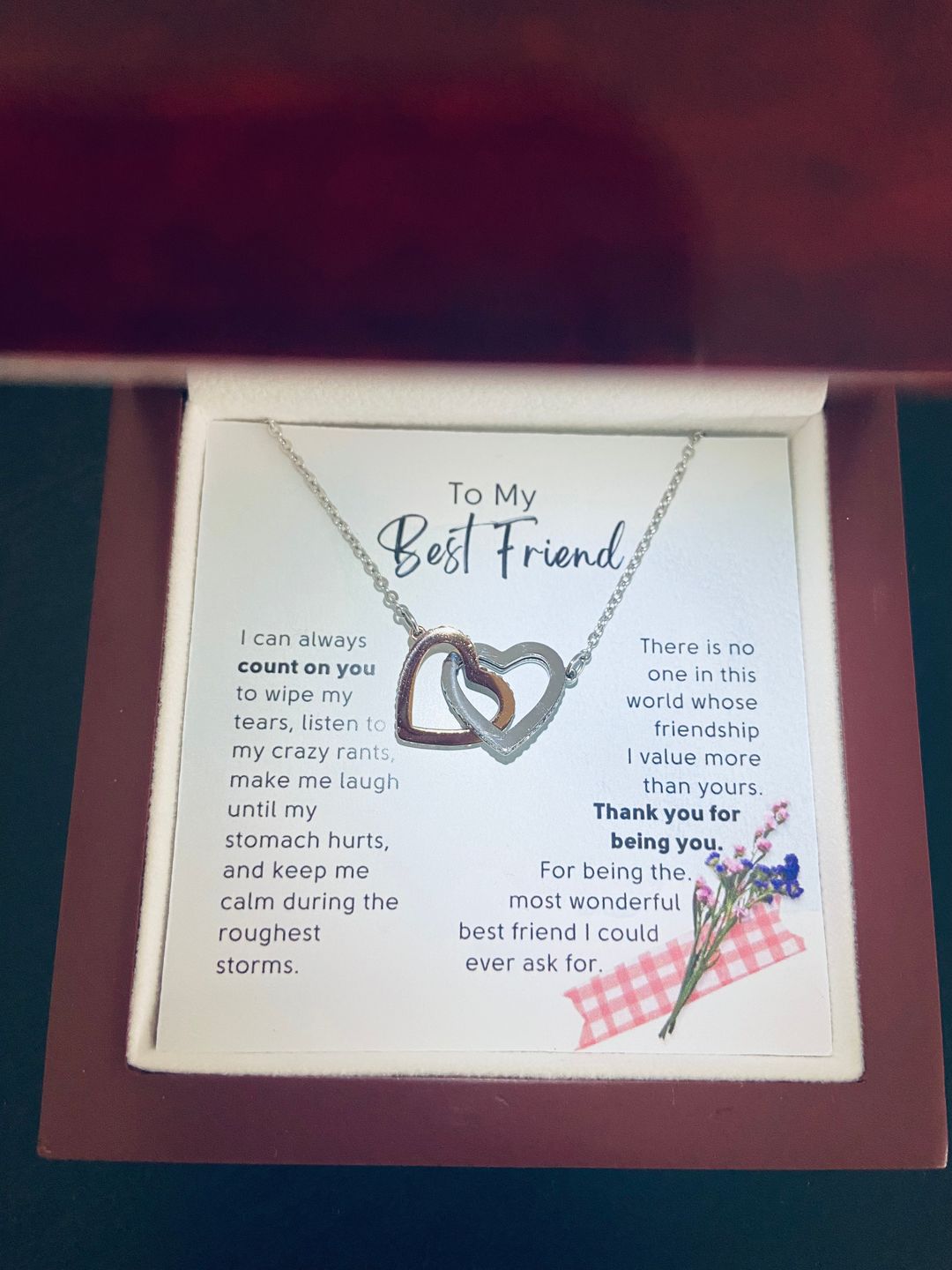 Customer photo review of To My Best Friend, I Value You - Interlocking Hearts Necklace (BF14)
