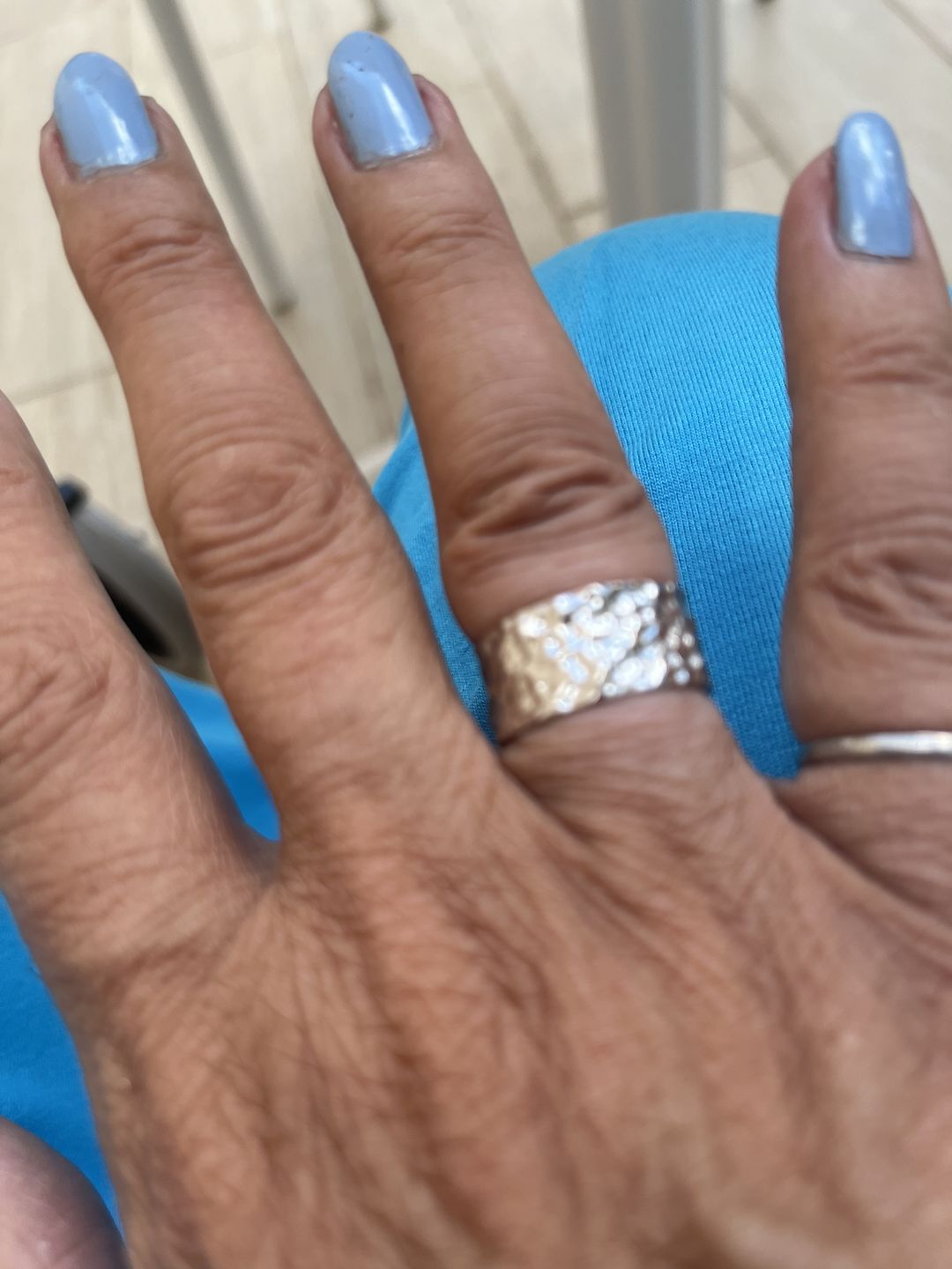 Customer photo review of Grecian Hammered Silver Stacking Ring