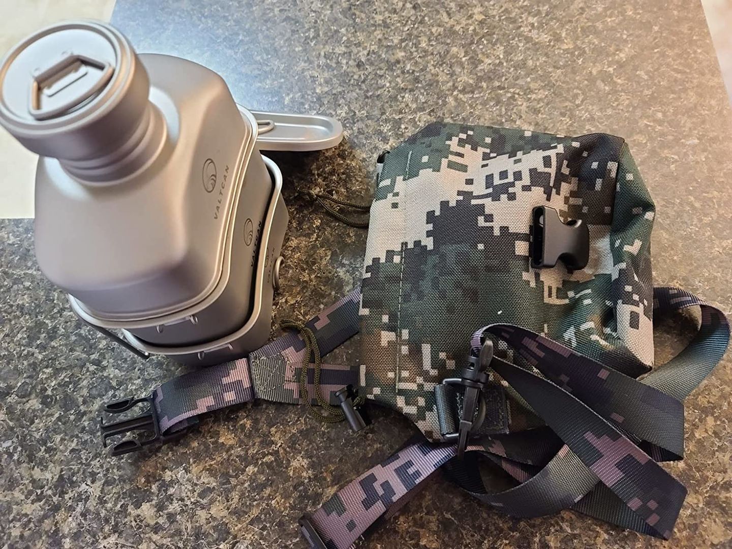 Customer photo review of Valtcan Titanium Miltary Canteen with Mess kit Set 1.1L, 750ml, 400ml Lunchbox cup with lid and Carrying Case