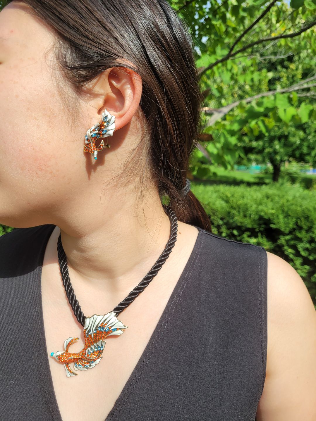 Customer photo review of HEIDI DAUS®"Queen Koi" Enamel &  Crystal Fish Button Earrings