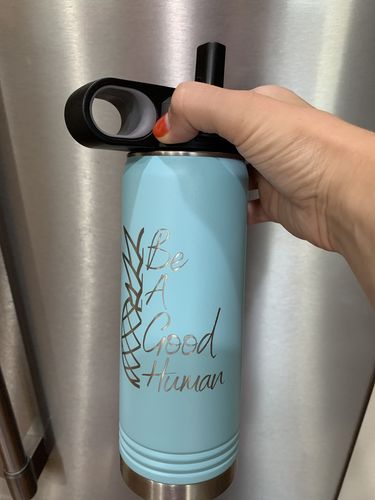 Customer photo review of (Cute) Be a Good Human Water Bottle