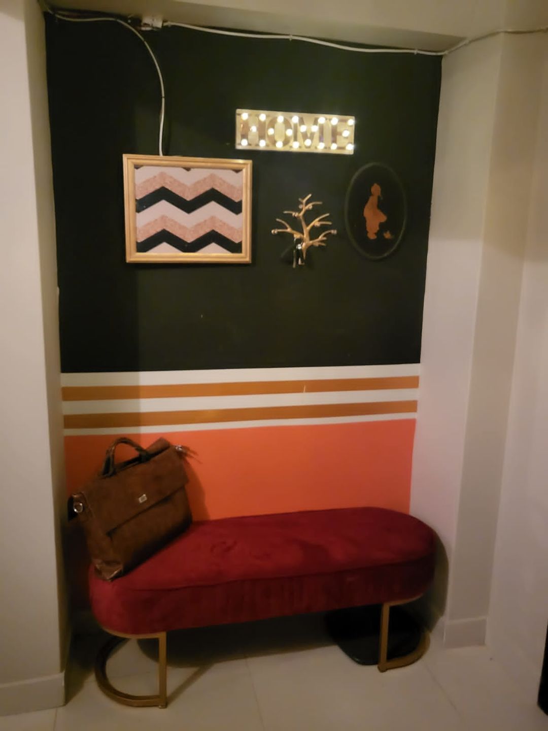 Customer photo review of 3 Seater Luxury Wooden Stool With Steel Stand -478