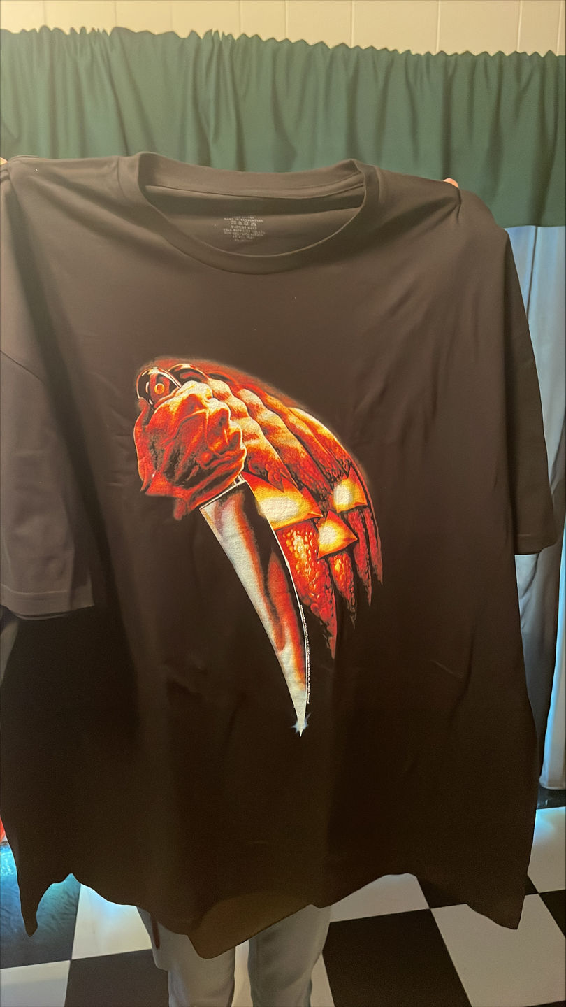 Customer photo review of Halloween Pumpkin Knife T-Shirt