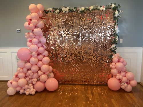 Customer photo review of Rosegold Shimmer Wall Panels – Easy Setup Wedding/Event/Theme Party Decorations