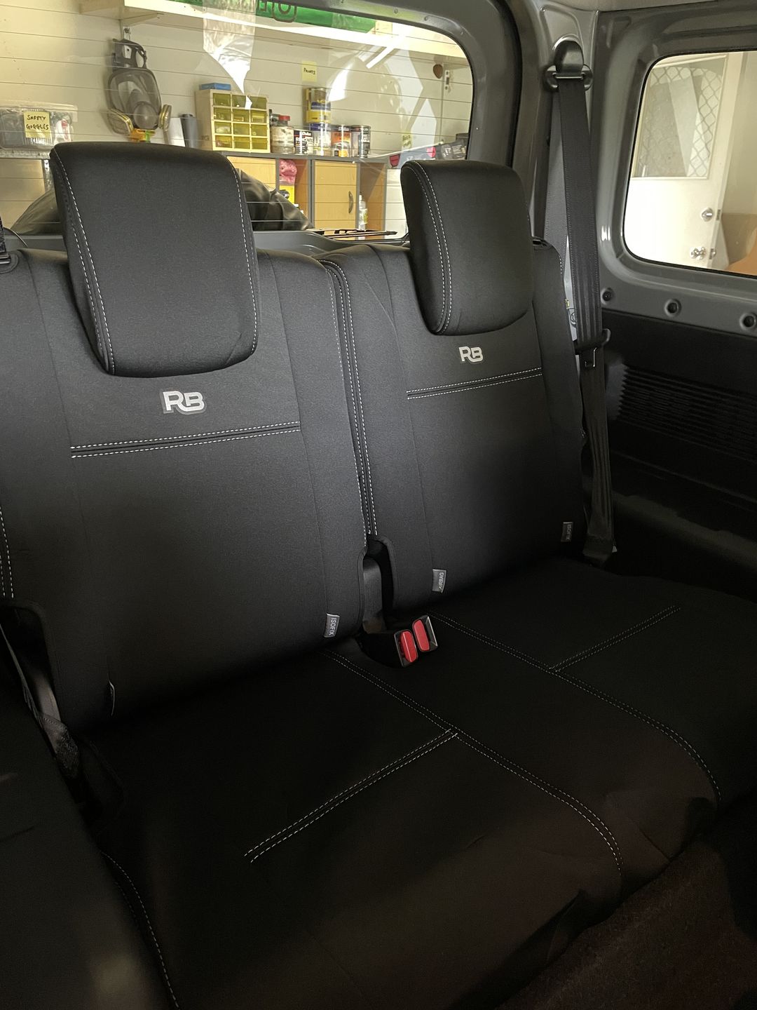 Customer photo review of Suzuki Jimny Neoprene Rear Row Seat Covers (Available)