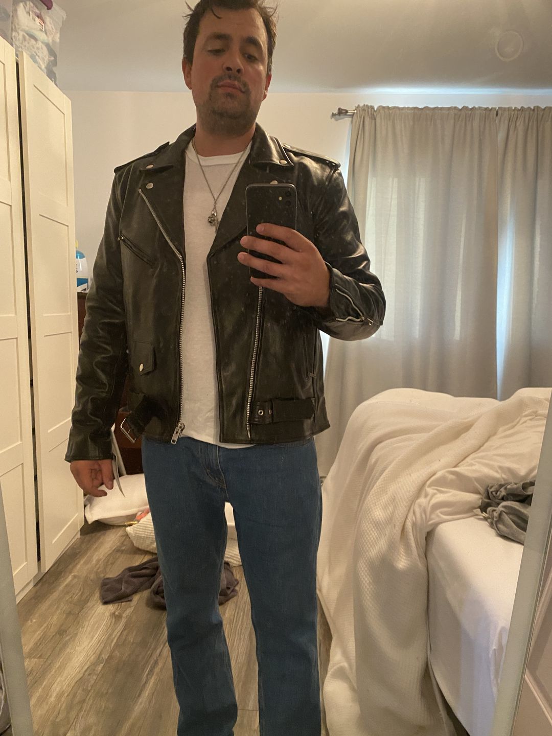 Customer photo review of "Perfect" Biker Style Classic Black Premium Heavy Leather Jacket