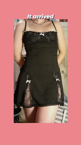 Customer photo review of Stephanie Pink Bows Black Lace Dress