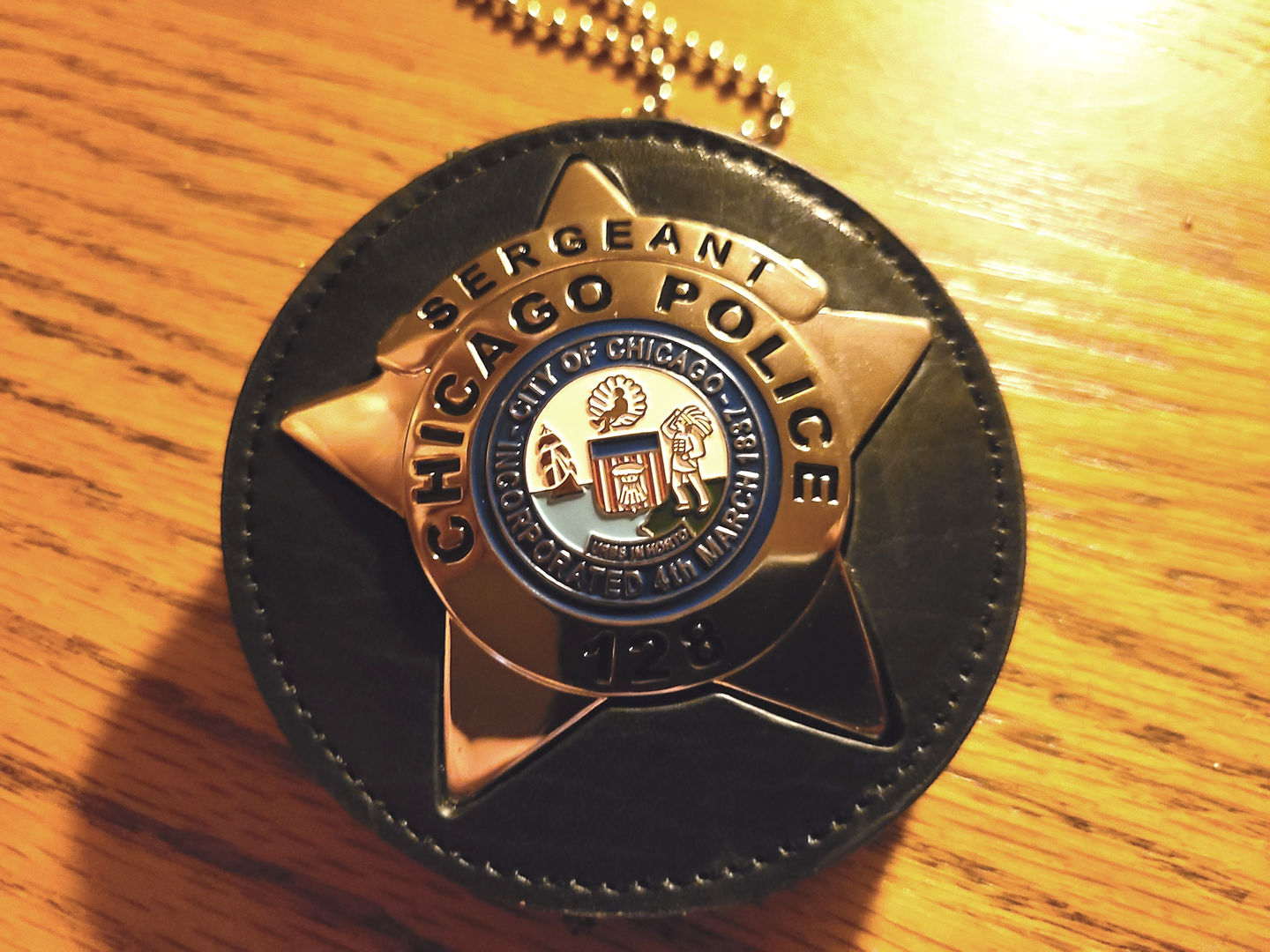 Customer photo review of Chicago Sergeant Police Badge Solid Copper Replica Movie Props With Number 128
