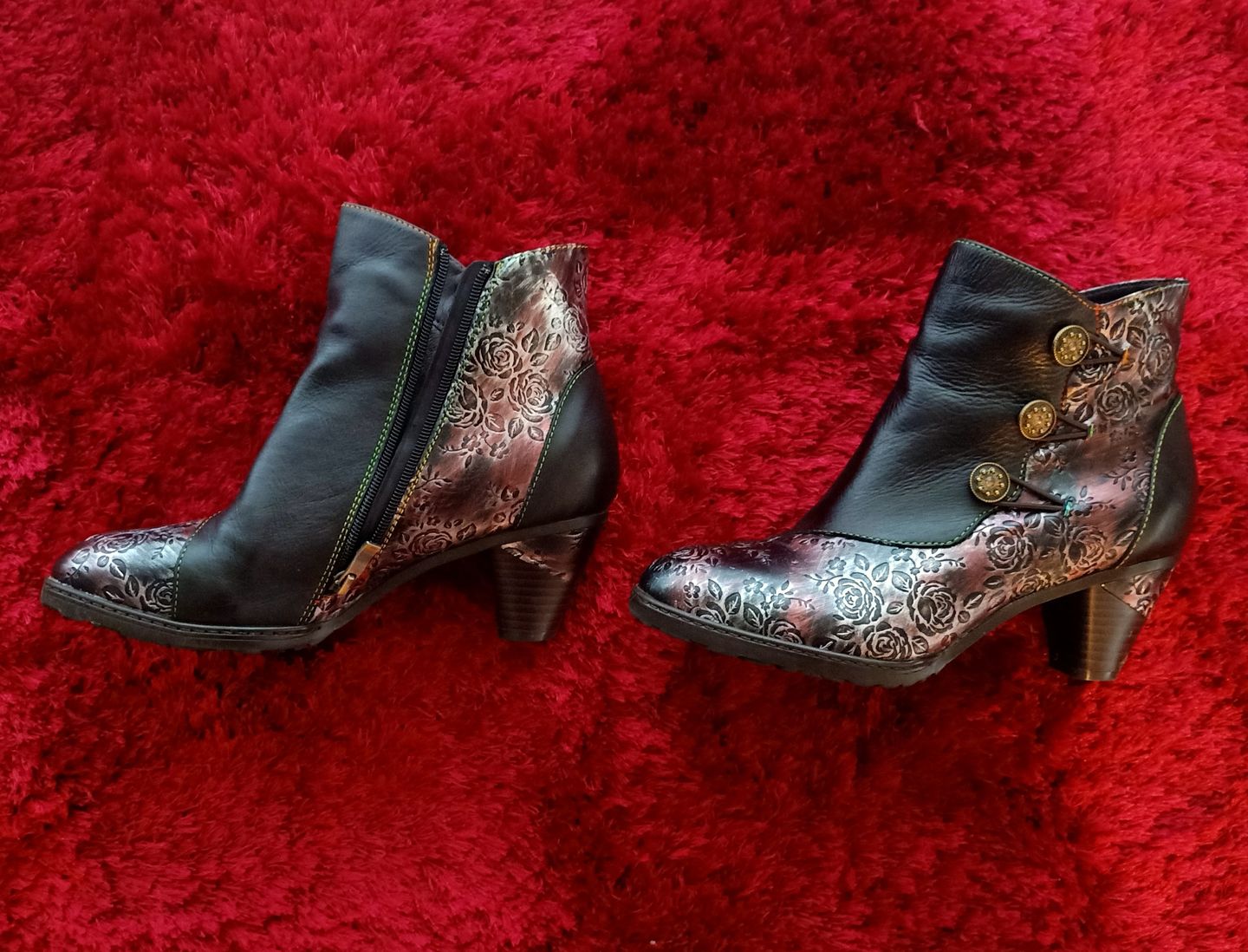 Customer photo review of Retro Handmade Floral Stitching Button Boots