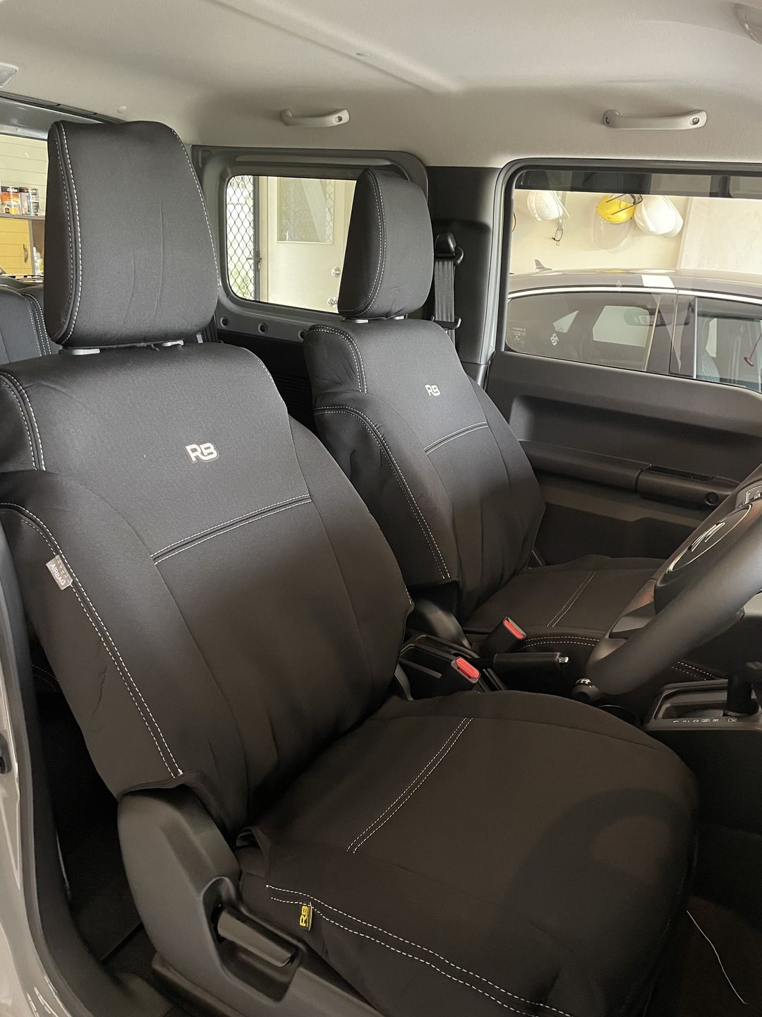 Customer photo review of Suzuki Jimny Neoprene 2x Front Seat Covers (Made to Order)