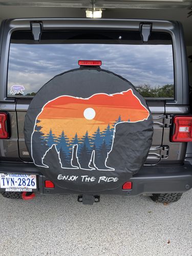 Customer photo review of Bear Sunset Jeep Tire Cover, Spare Wheel Cover Pine Trees Mountains Custom Unique Design RV Back Tire Adventurous Gift