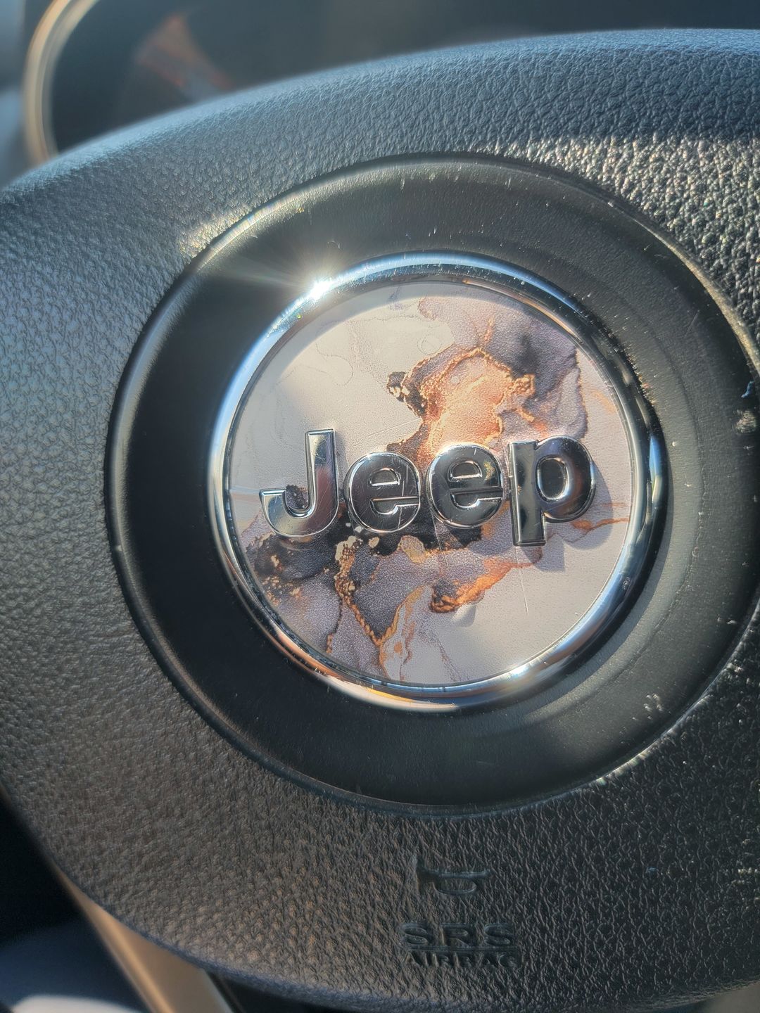 Customer photo review of Marble Print Steering Wheel Decal for Jeep vehicles