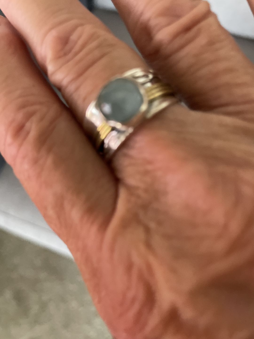 Customer photo review of Aquamarine Spinner Ring Inspired by Nature Sterling Silver
