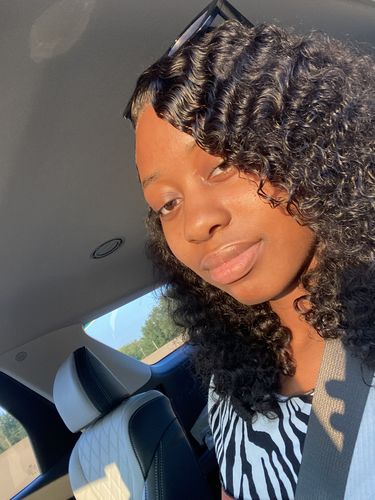 Customer photo review of Deep Curly Transparent Lace Front Wigs Virgin Human Hair Black Wig