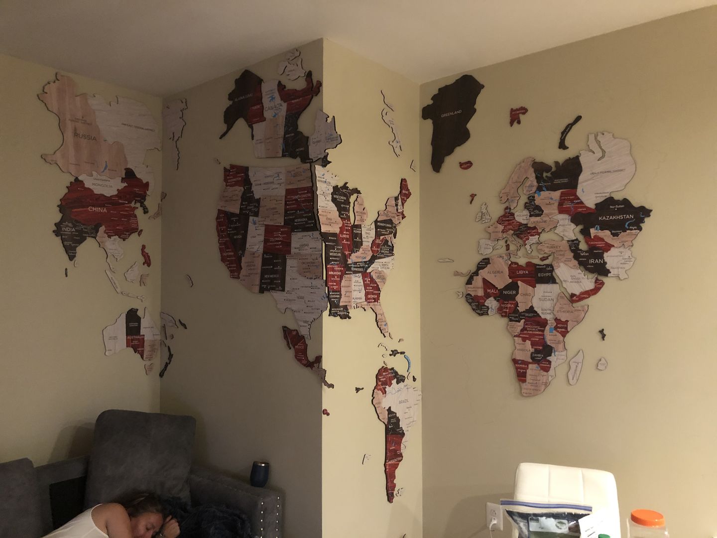Customer photo review of 3D Wooden World Map Urban
