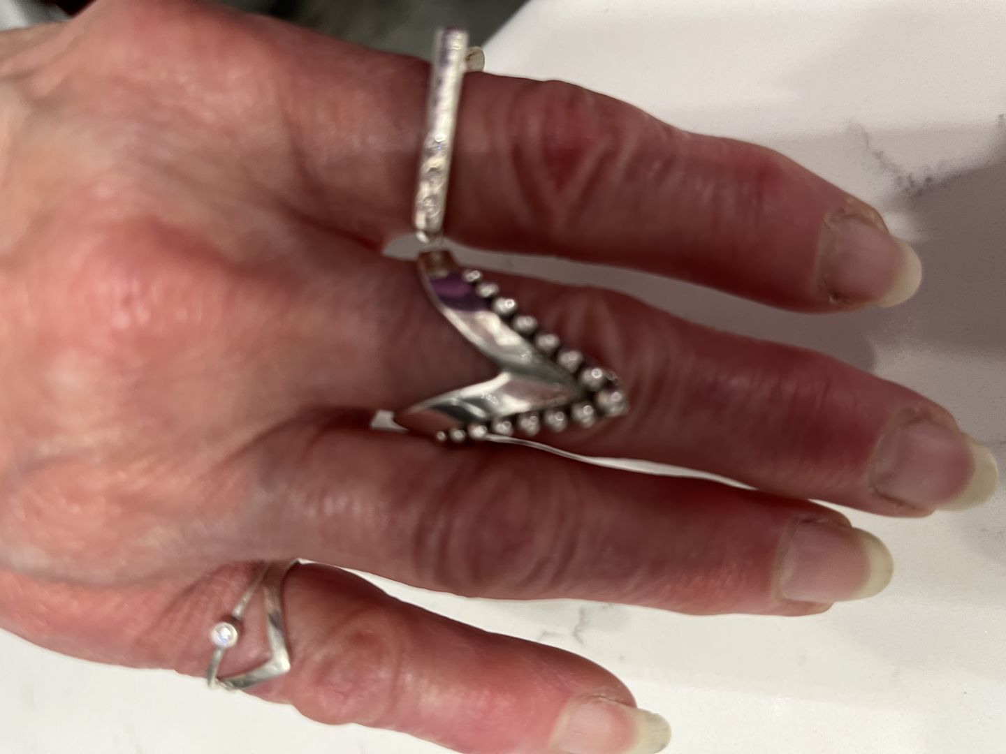Customer photo review of Full Finger Chevron Thumb Ring Sterling Silver