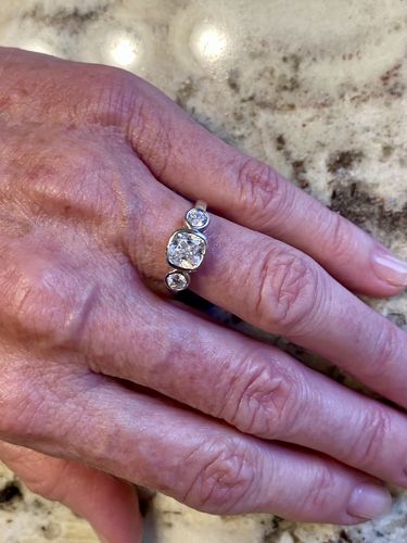 Customer photo review of 3-Stone 1.25ct Cushion CZ Ring in Sterling Silver